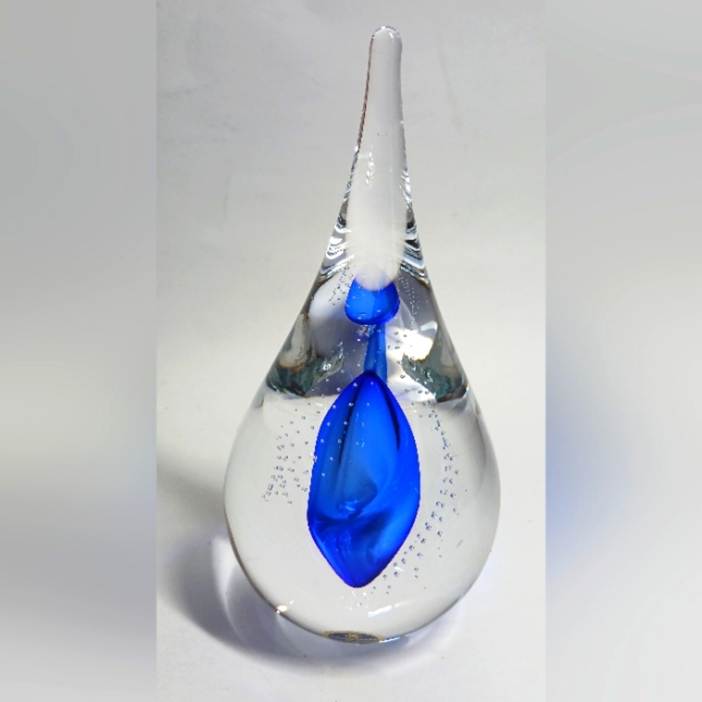 Art Glass Paperweight Cobalt Clear Artchristal Bohemia Handmade Czech Republic